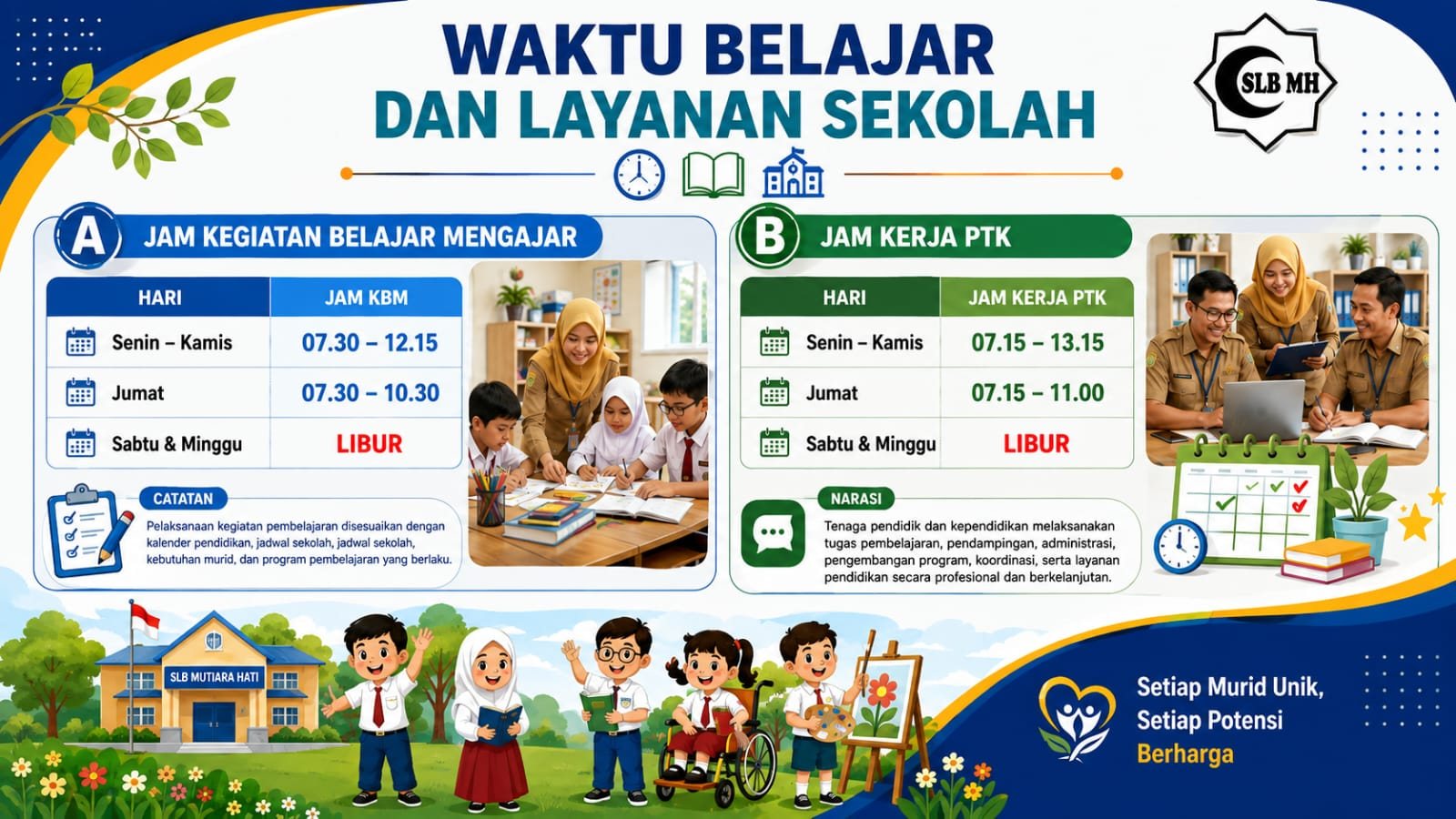 Jadwal Kegiatan Belajar dan Mengajar di SLB Mutiara Hati
